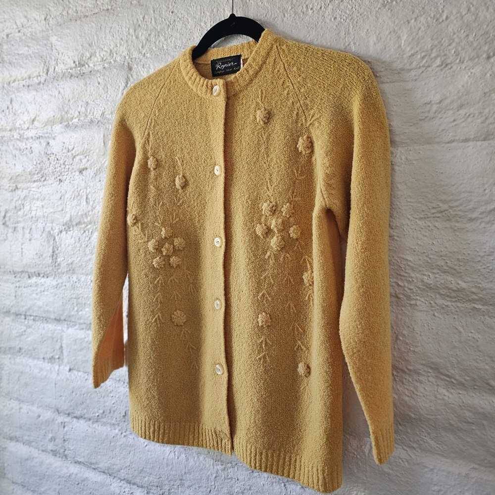 VTG WOOL Round Neck Floral Knit Cardigan Sz S - Picture 6 of 11
